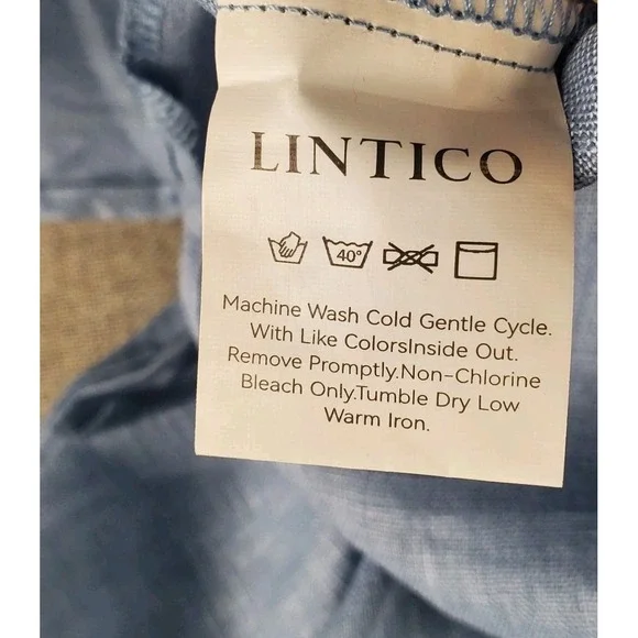 Lintico Womens Shirt Dress Tunic XL Blue 100% Linen Dillon Lagenlook Hand Button - Picture 6 of 12